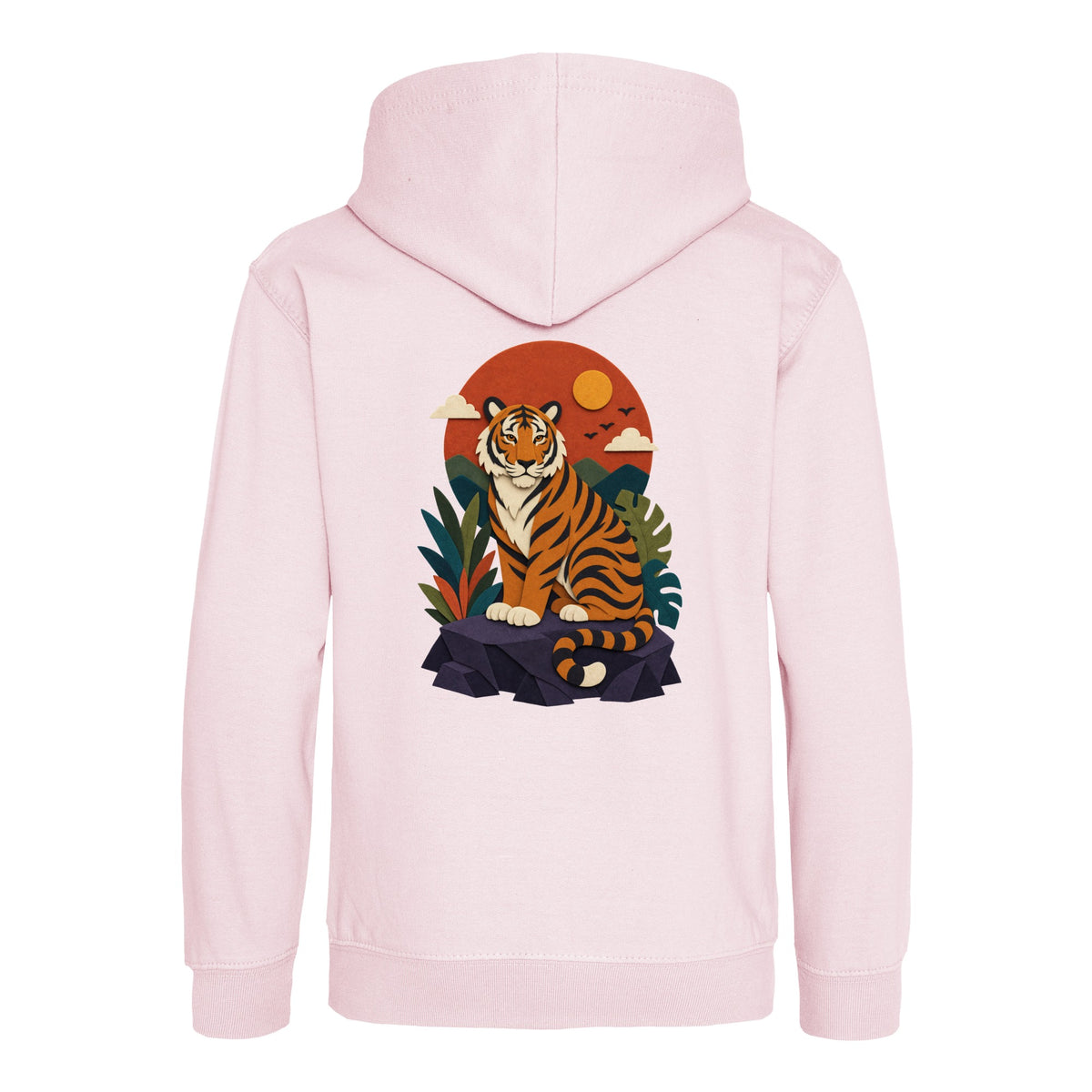 Tiger at Dusk Kids' Hoodie - Felt & Fauna Baby Pink colour variant image