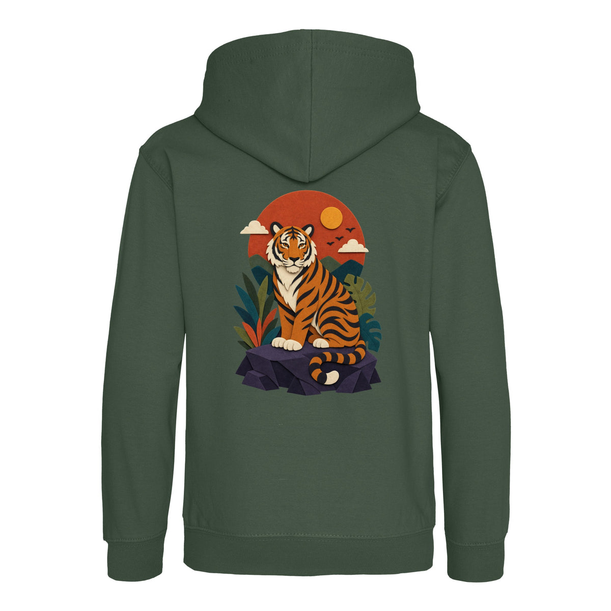 Tiger at Dusk Kids' Hoodie - Felt & Fauna Bottle Green colour variant image