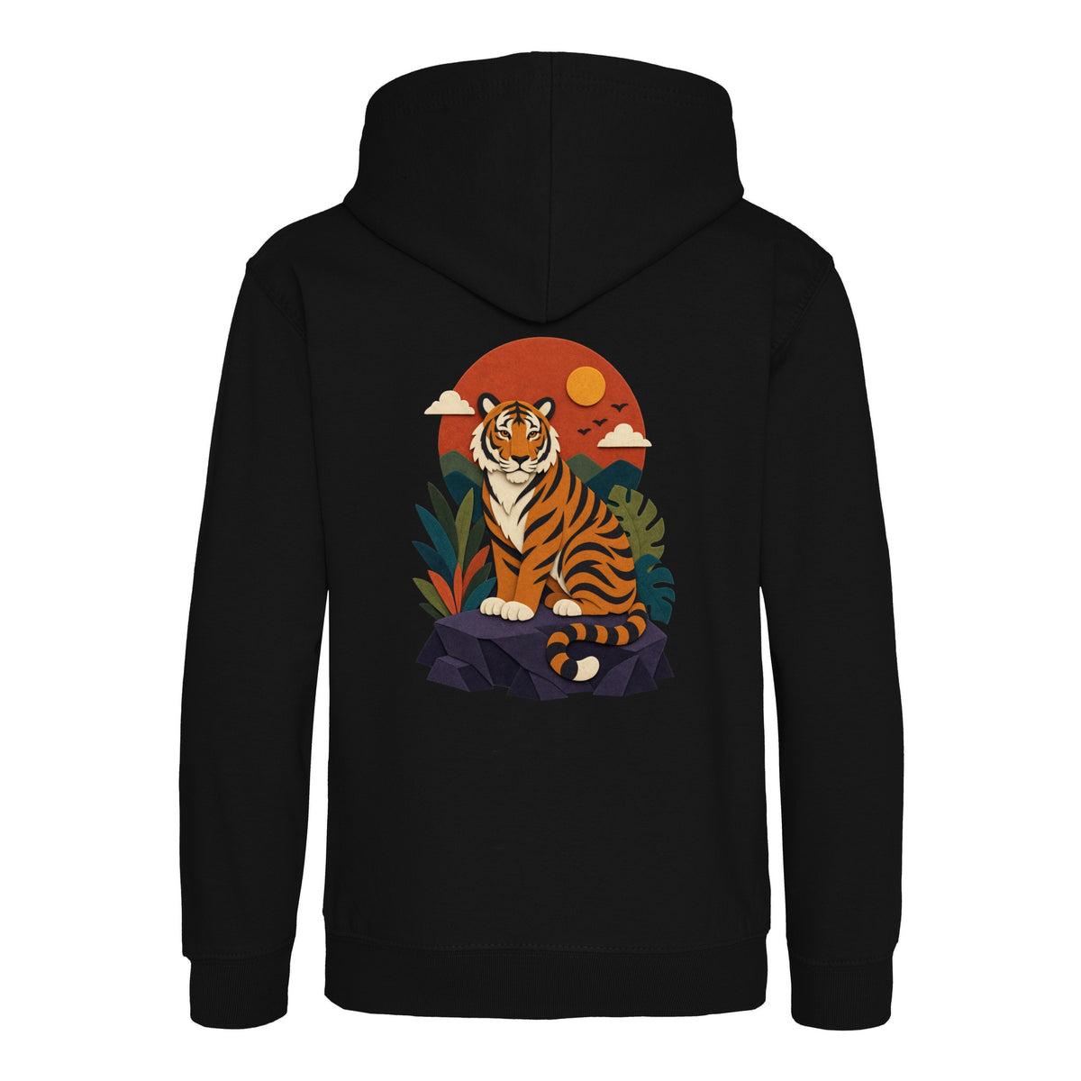 Tiger at Dusk Kids' Hoodie - Felt & Fauna Deep Black colour variant image