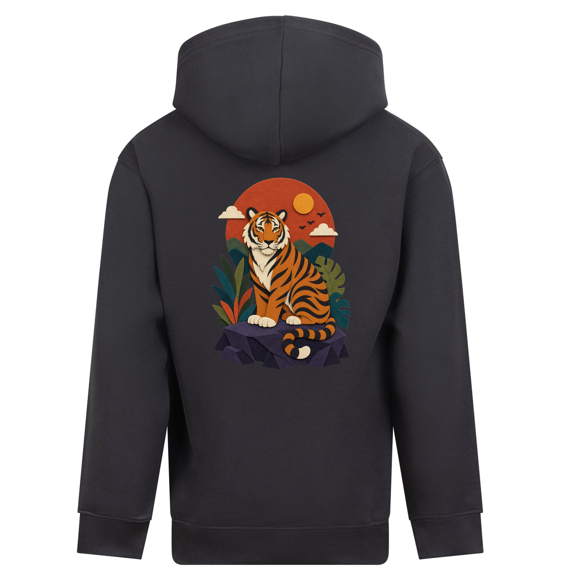 Tiger at Dusk Kids' Hoodie - Felt & Fauna Solid Charcoal colour variant image