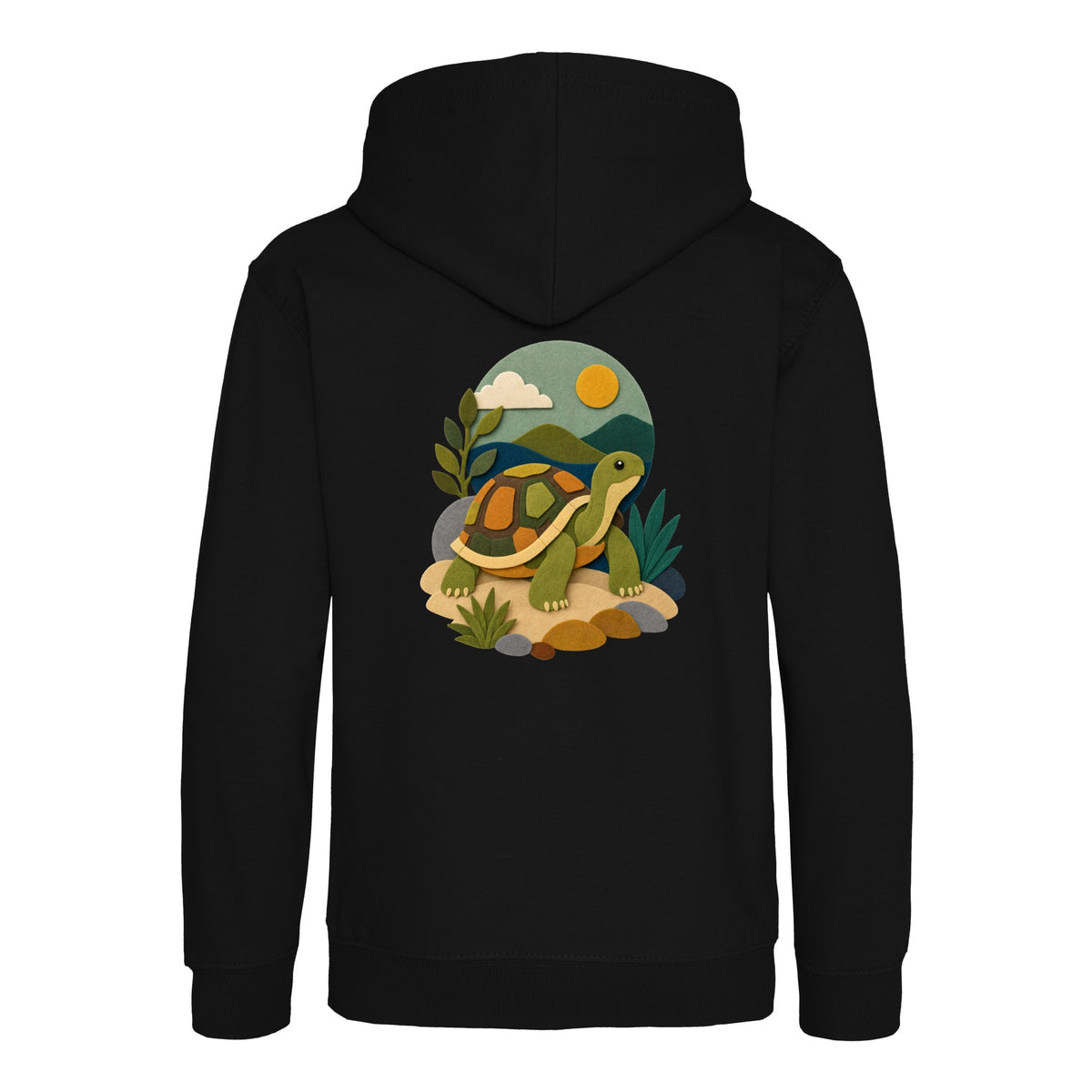 Tortoise on the Trail Kids' Hoodie - Felt & Fauna Deep Black colour variant image