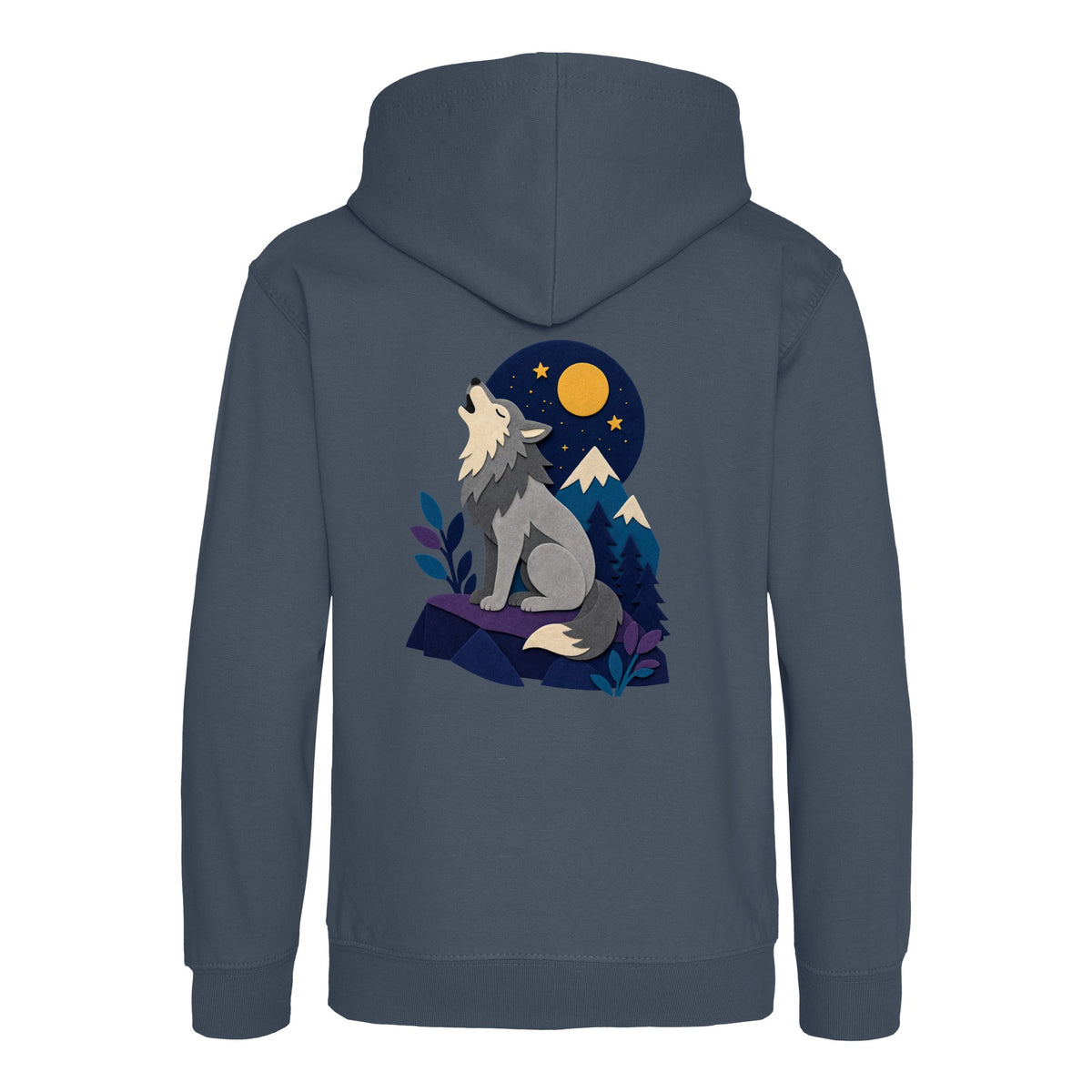 Wolf Beneath the Moon Kids' Hoodie - Felt & Fauna Airforce Blue colour variant image