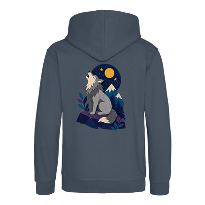 Wolf Beneath the Moon Kids' Hoodie - Felt & Fauna Airforce Blue colour variant image