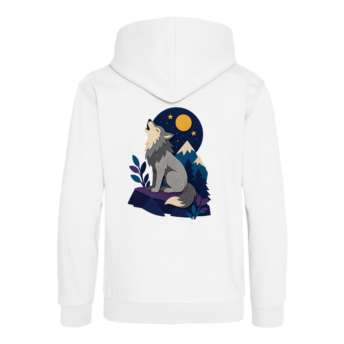 Wolf Beneath the Moon Kids' Hoodie - Felt & Fauna Arctic White colour variant image