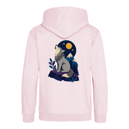 Wolf Beneath the Moon Kids' Hoodie - Felt & Fauna Baby Pink colour variant image