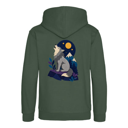 Wolf Beneath the Moon Kids' Hoodie - Felt & Fauna Bottle Green colour variant image