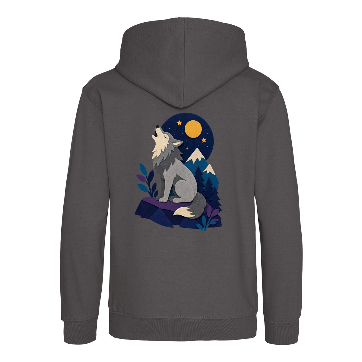 Wolf Beneath the Moon Kids' Hoodie - Felt & Fauna Charcoal colour variant image