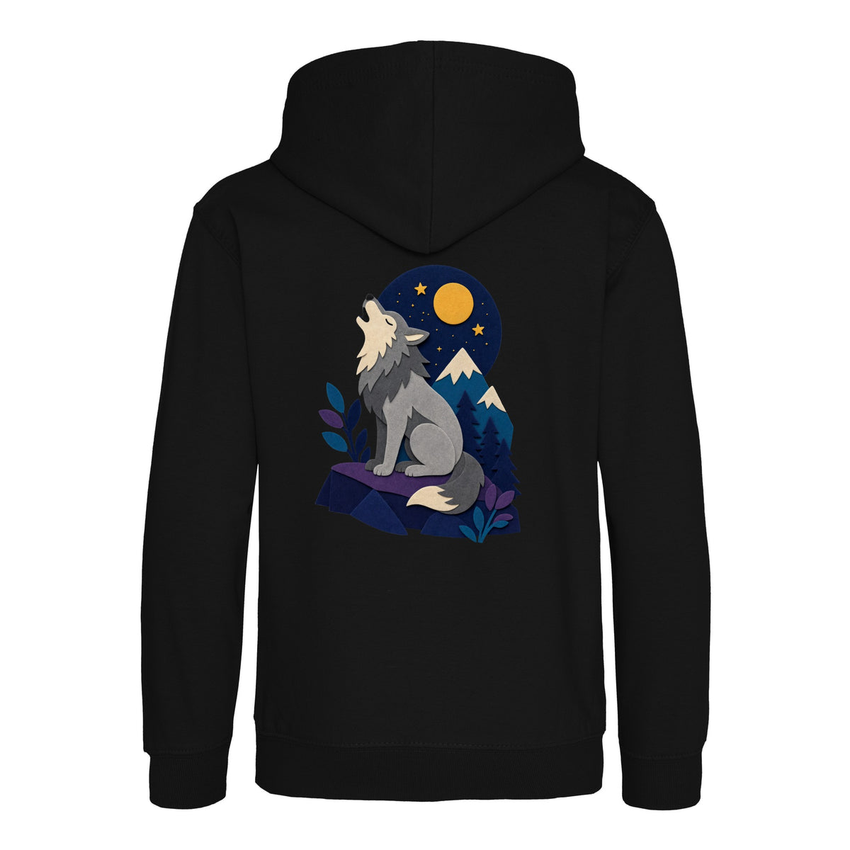 Wolf Beneath the Moon Kids' Hoodie - Felt & Fauna Deep Black colour variant image