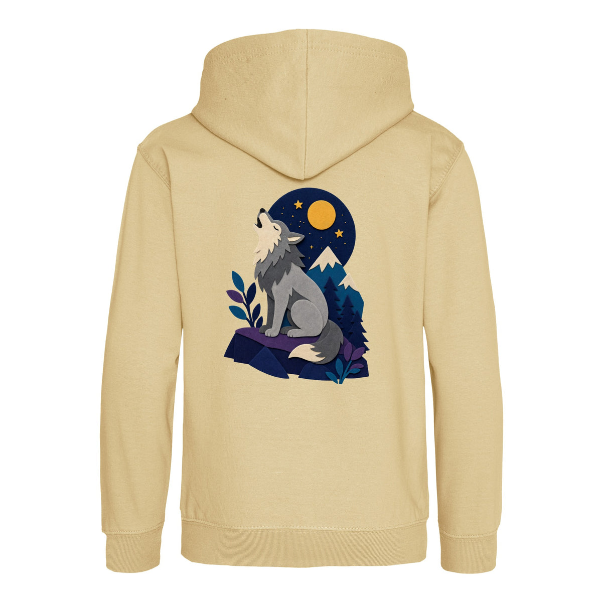 Wolf Beneath the Moon Kids' Hoodie - Felt & Fauna Desert Sand colour variant image