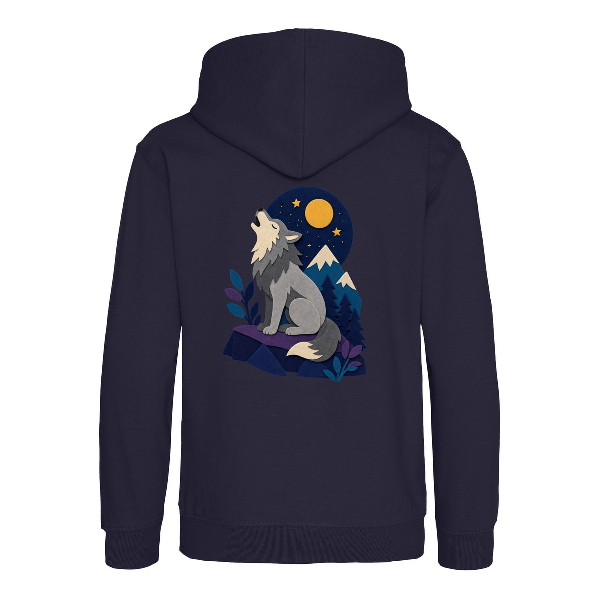 Wolf Beneath the Moon Kids' Hoodie - Felt & Fauna French Navy colour variant image