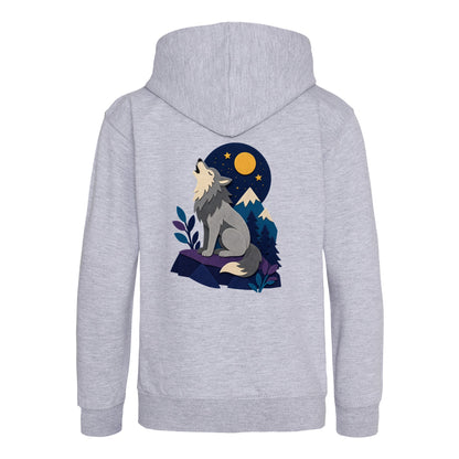 Wolf Beneath the Moon Kids' Hoodie - Felt & Fauna Heather Grey colour variant image