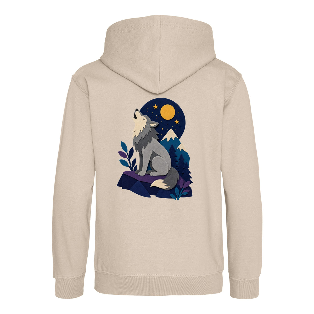 Wolf Beneath the Moon Kids' Hoodie - Felt & Fauna Natural Stone colour variant image