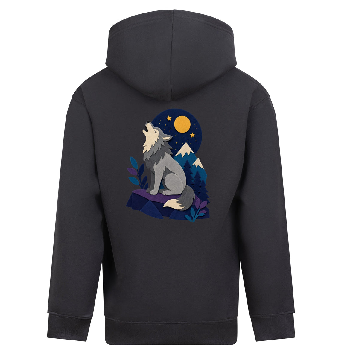 Wolf Beneath the Moon Kids' Hoodie - Felt & Fauna Solid Charcoal colour variant image