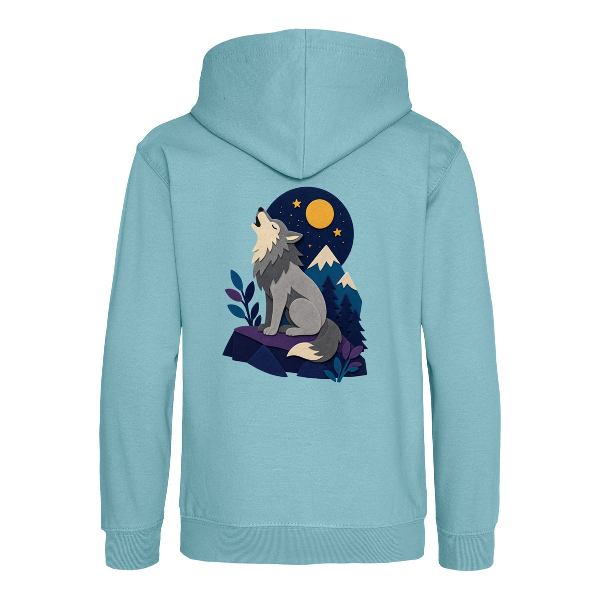 Wolf Beneath the Moon Kids' Hoodie - Felt & Fauna Seafoam colour variant image