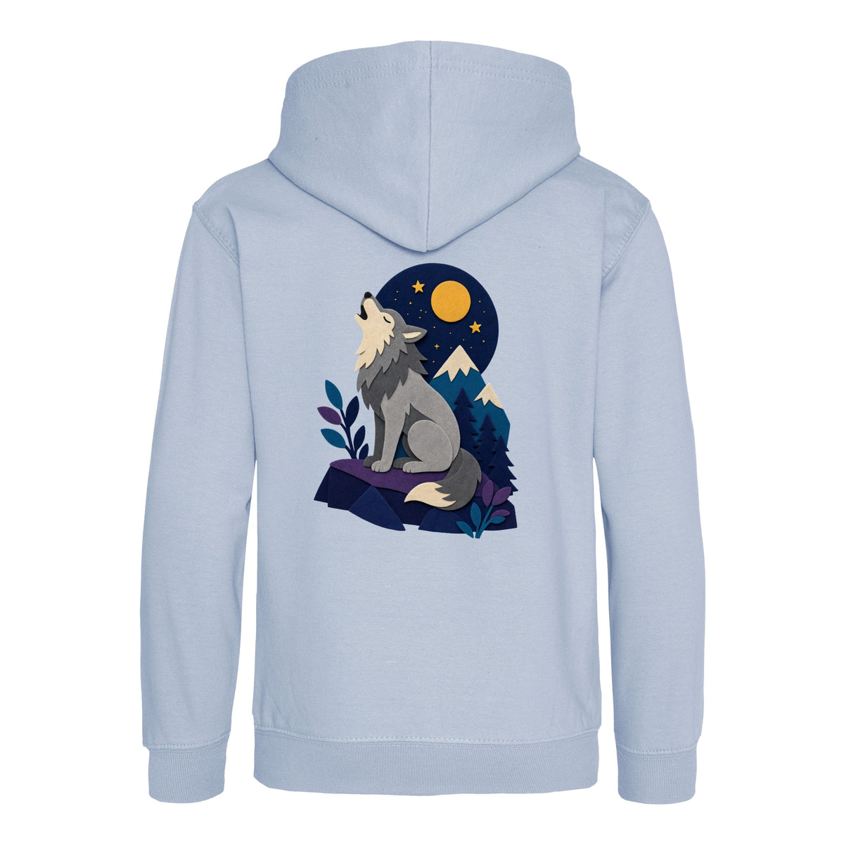 Wolf Beneath the Moon Kids' Hoodie - Felt & Fauna Sky Blue colour variant image