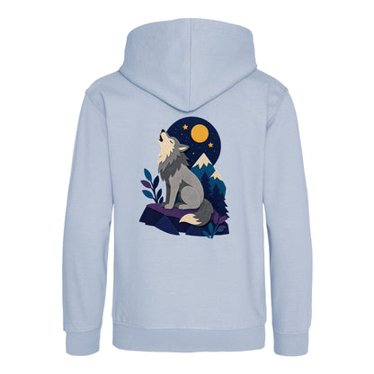 Wolf Beneath the Moon Kids' Hoodie - Felt & Fauna Sky Blue colour variant image