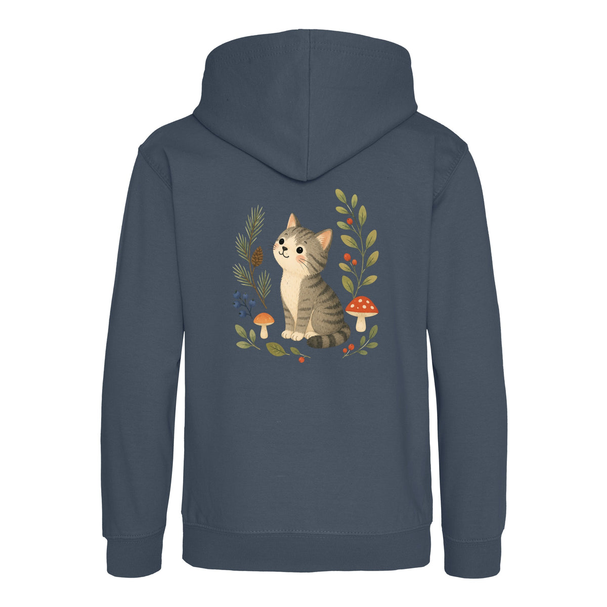 Kitten in the Pines Kids' Hoodie - Once Upon a Woodland Airforce Blue colour variant image