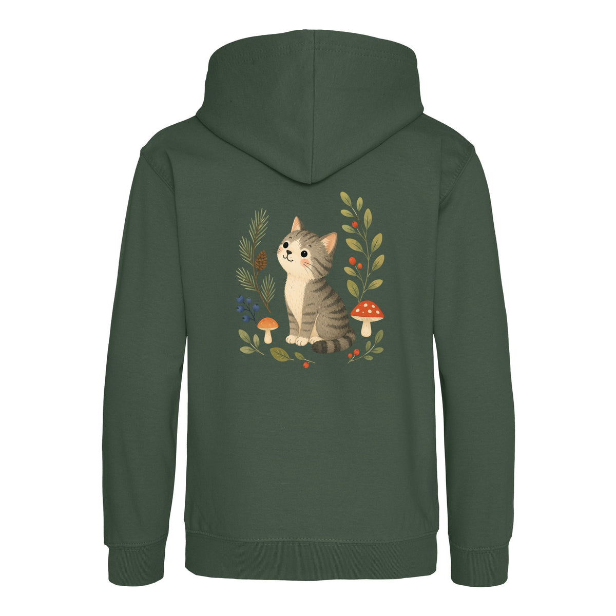 Kitten in the Pines Kids' Hoodie - Once Upon a Woodland Bottle Green colour variant image
