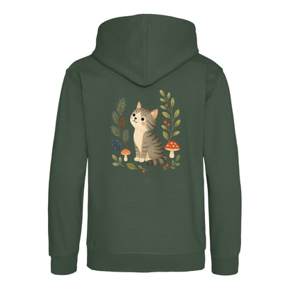 Kitten in the Pines Kids' Hoodie - Once Upon a Woodland Bottle Green colour variant image