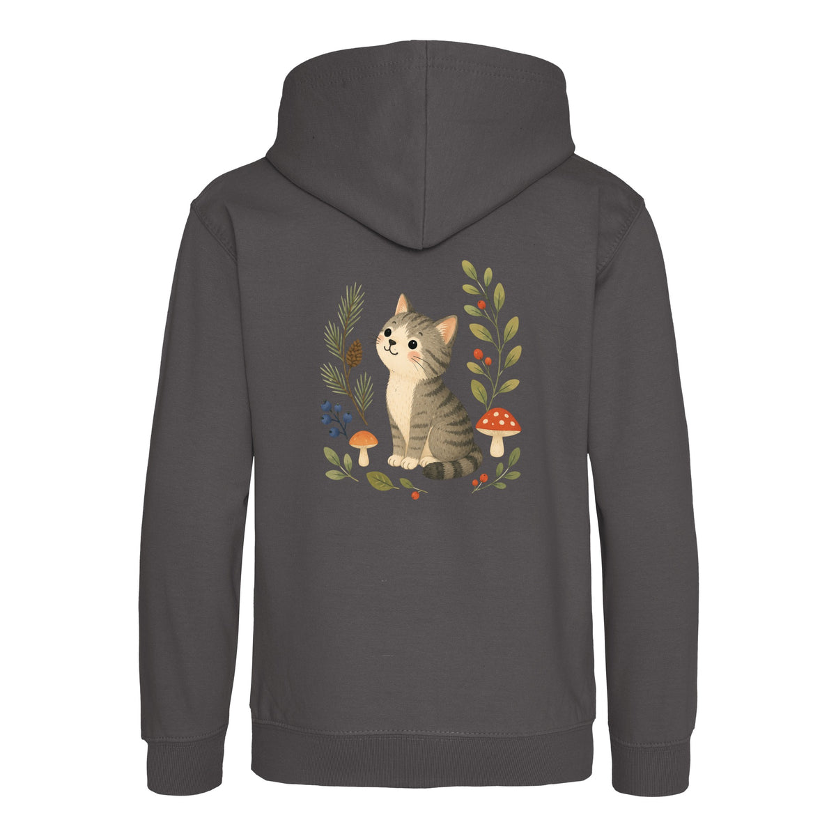 Kitten in the Pines Kids' Hoodie - Once Upon a Woodland Charcoal colour variant image