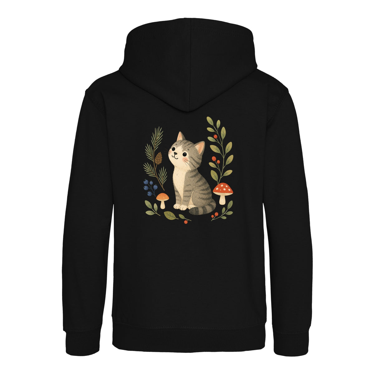 Kitten in the Pines Kids' Hoodie - Once Upon a Woodland Deep Black colour variant image