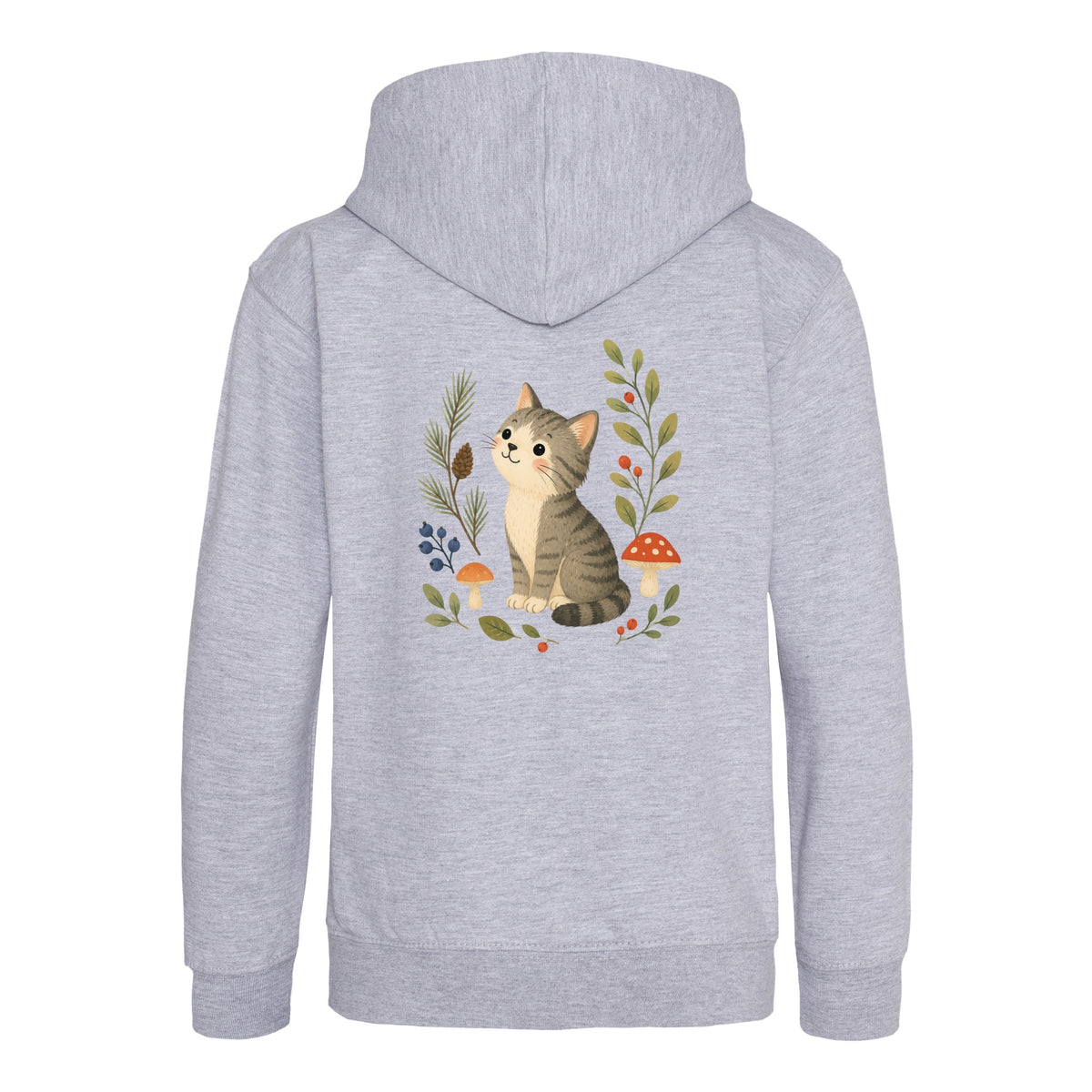 Kitten in the Pines Kids' Hoodie - Once Upon a Woodland Heather Grey colour variant image
