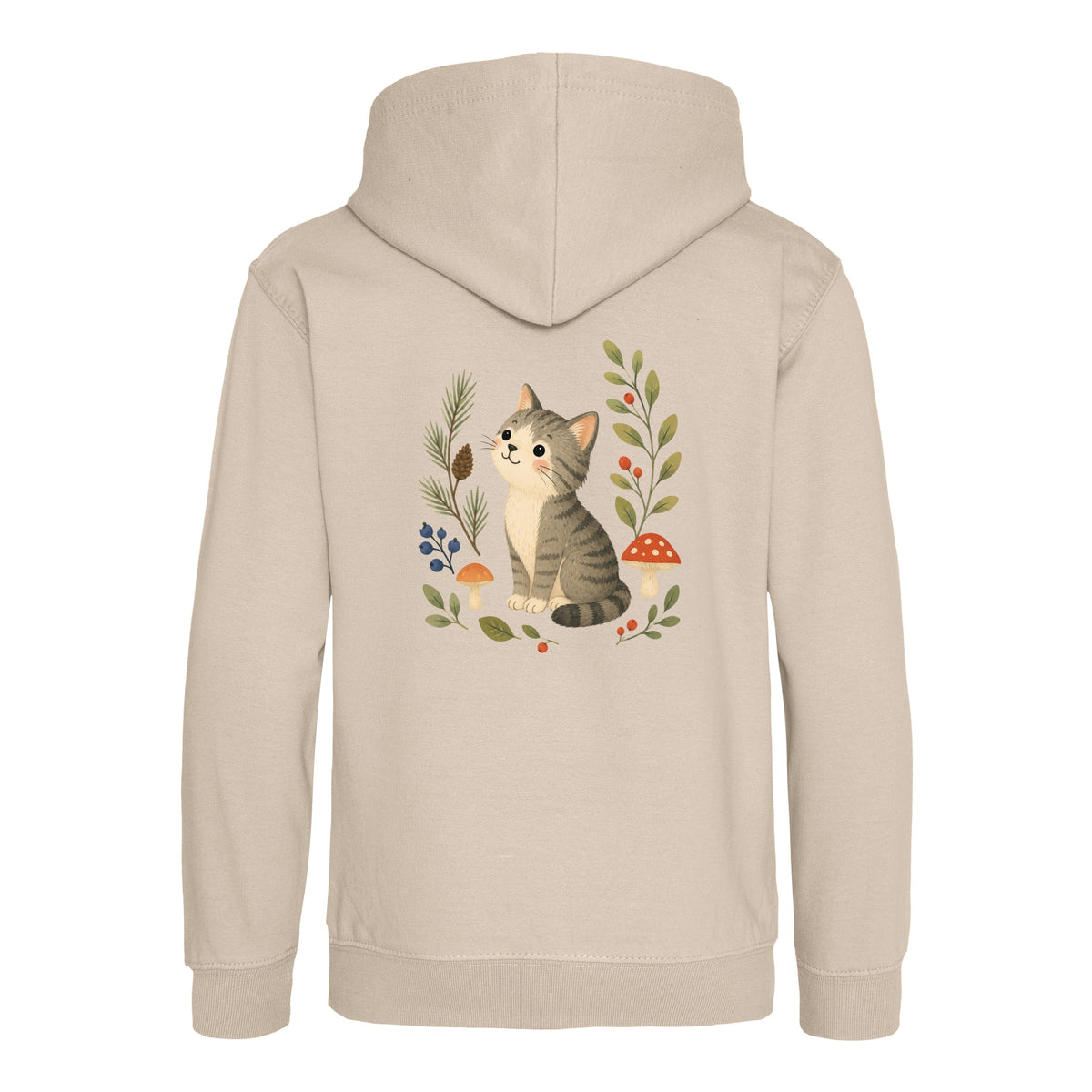 Kitten in the Pines Kids' Hoodie - Once Upon a Woodland Natural Stone colour variant image