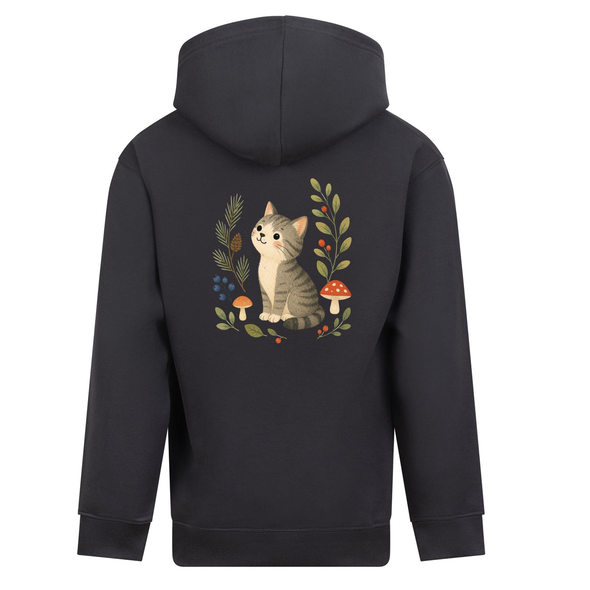 Kitten in the Pines Kids' Hoodie - Once Upon a Woodland Solid Charcoal colour variant image