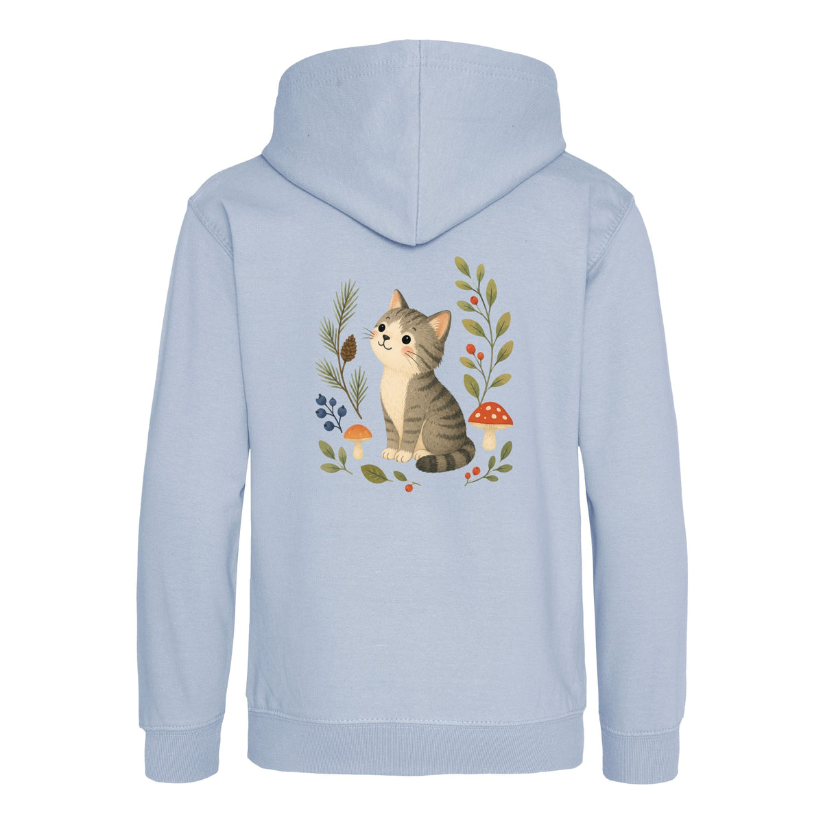 Kitten in the Pines Kids' Hoodie - Once Upon a Woodland Sky Blue colour variant image