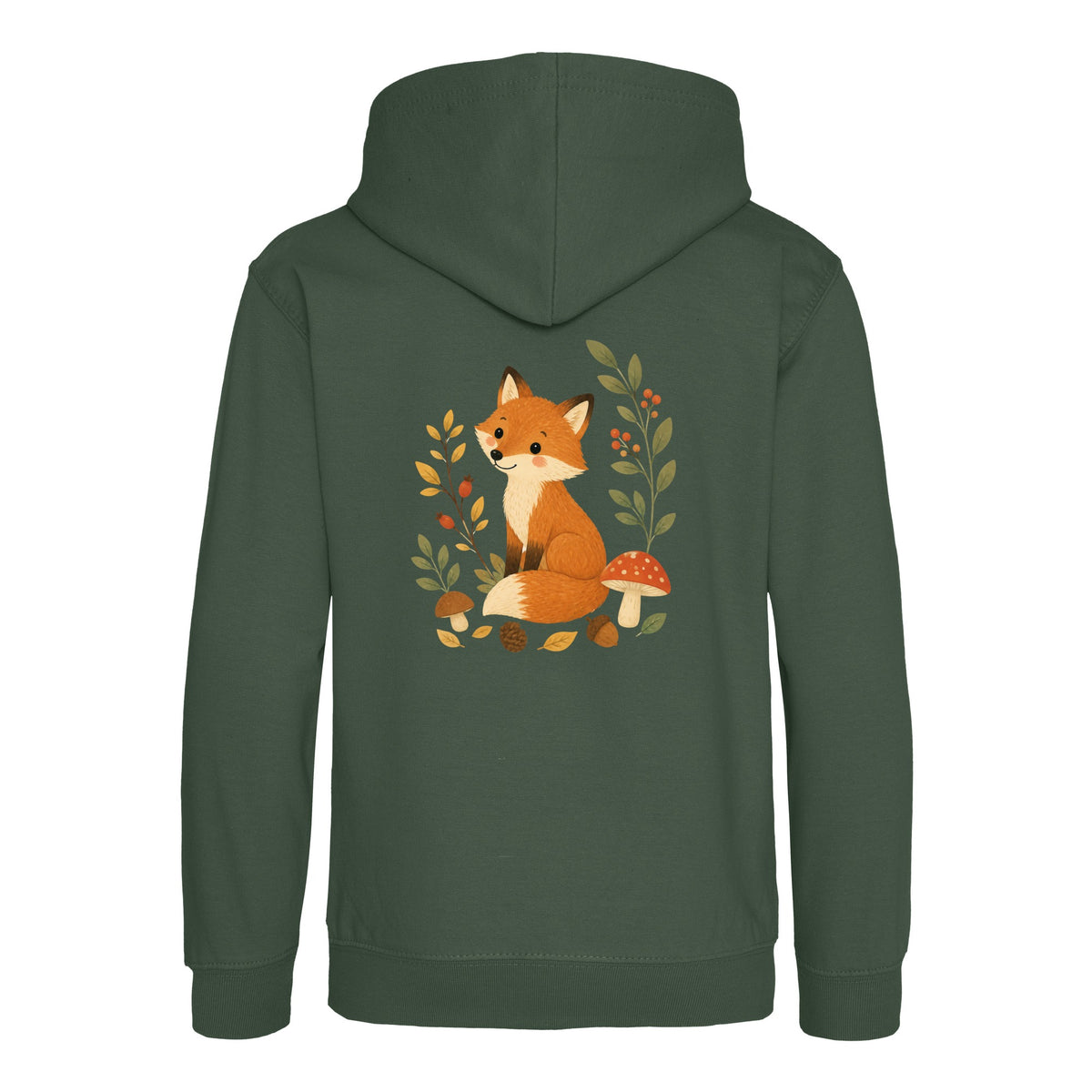 Fox Among the Toadstools Kids' Hoodie - Once Upon a Woodland Bottle Green colour variant image