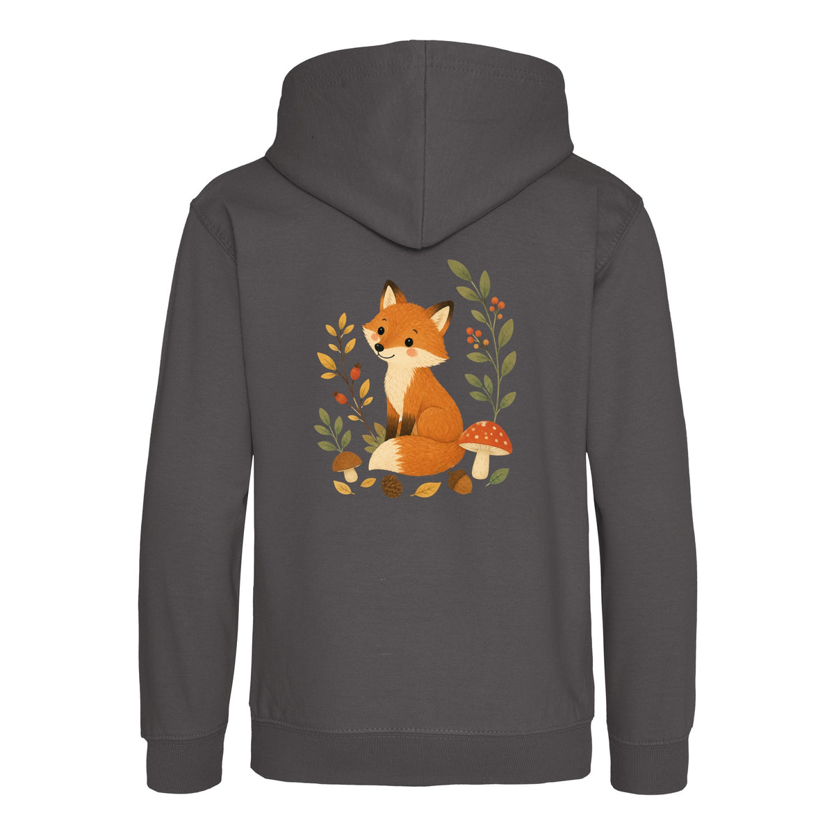 Fox Among the Toadstools Kids' Hoodie - Once Upon a Woodland Charcoal colour variant image