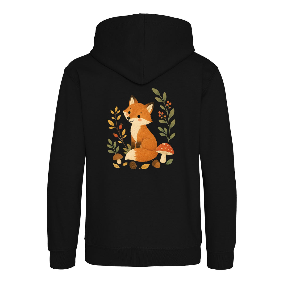 Fox Among the Toadstools Kids' Hoodie - Once Upon a Woodland Deep Black colour variant image