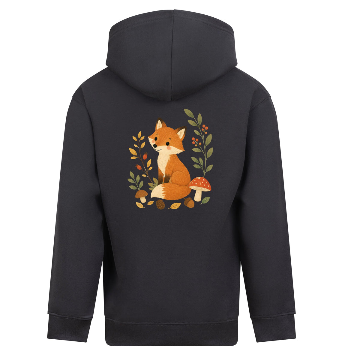Fox Among the Toadstools Kids' Hoodie - Once Upon a Woodland Solid Charcoal colour variant image