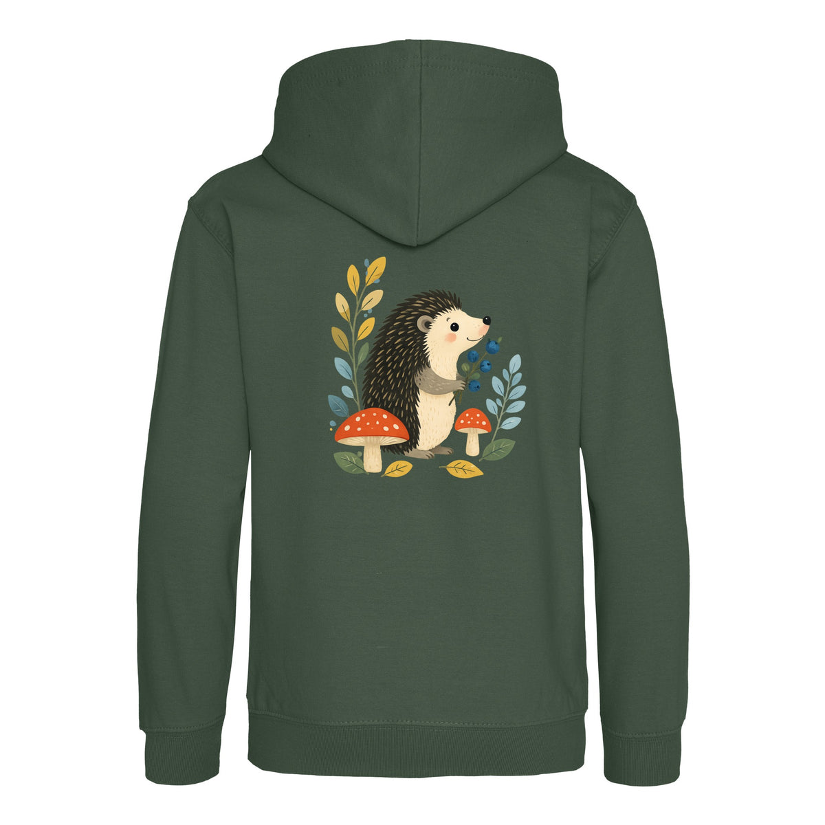 Hedgehog's Berry Harvest Kids' Hoodie - Once Upon a Woodland Bottle Green colour variant image