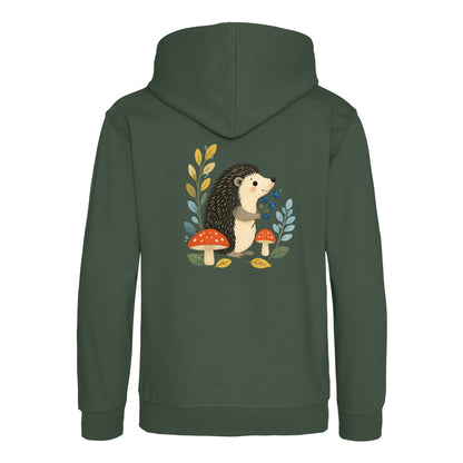 Hedgehog's Berry Harvest Kids' Hoodie - Once Upon a Woodland Bottle Green colour variant image