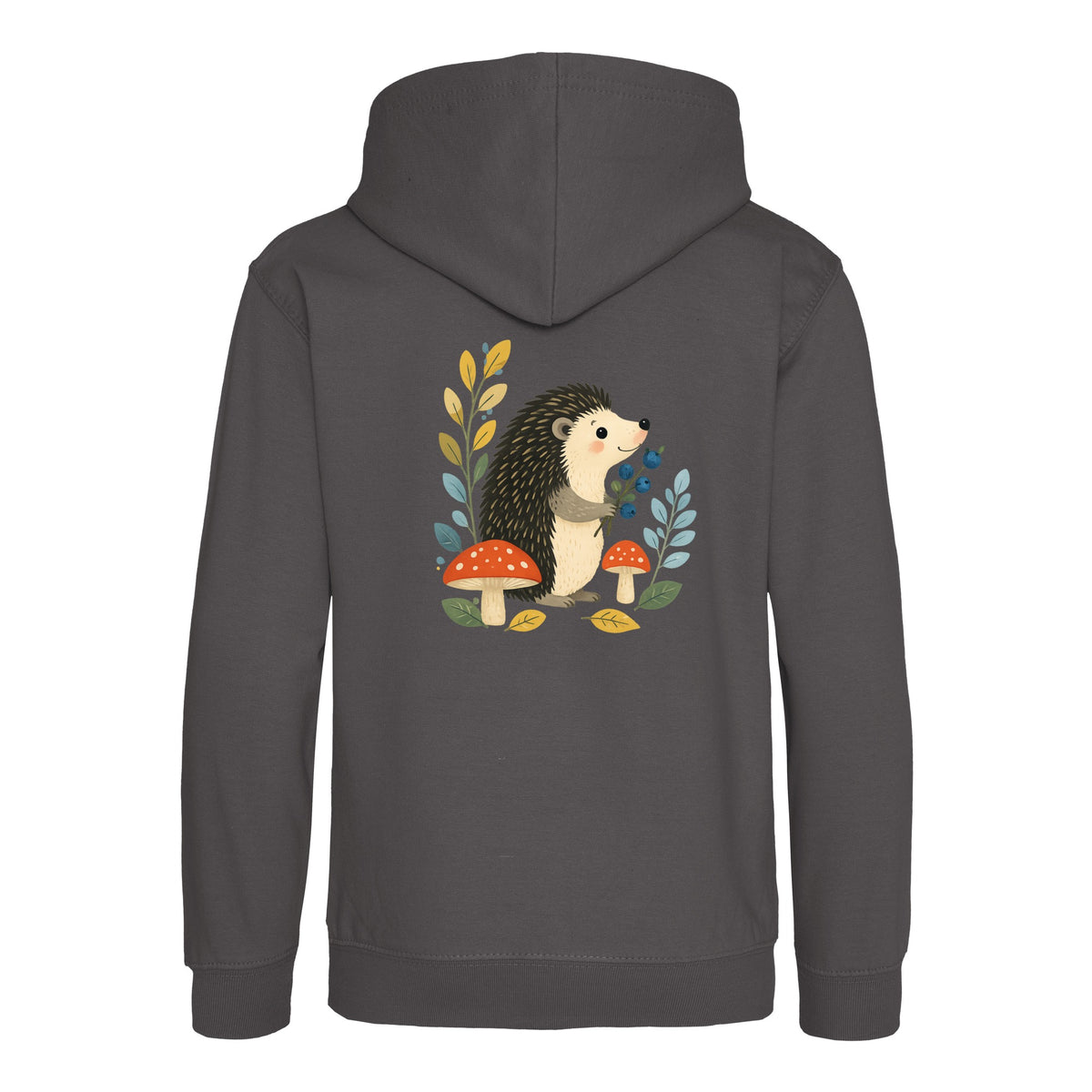 Hedgehog's Berry Harvest Kids' Hoodie - Once Upon a Woodland Charcoal colour variant image