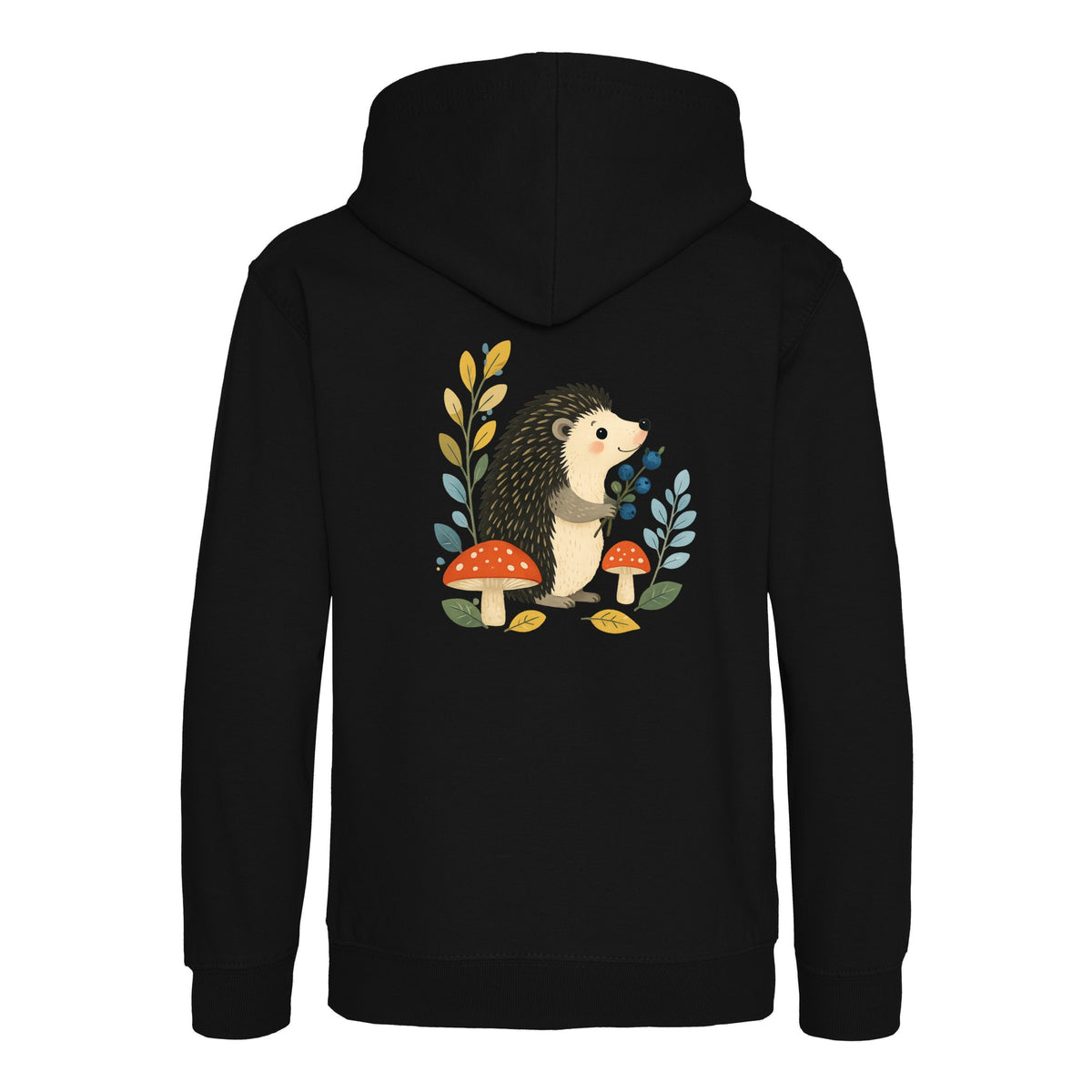 Hedgehog's Berry Harvest Kids' Hoodie - Once Upon a Woodland Deep Black colour variant image
