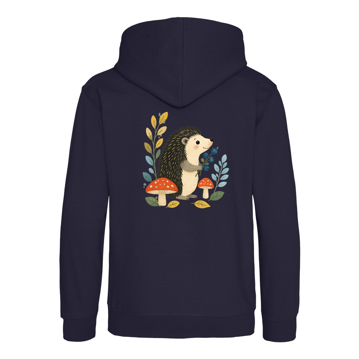 Hedgehog's Berry Harvest Kids' Hoodie - Once Upon a Woodland French Navy colour variant image