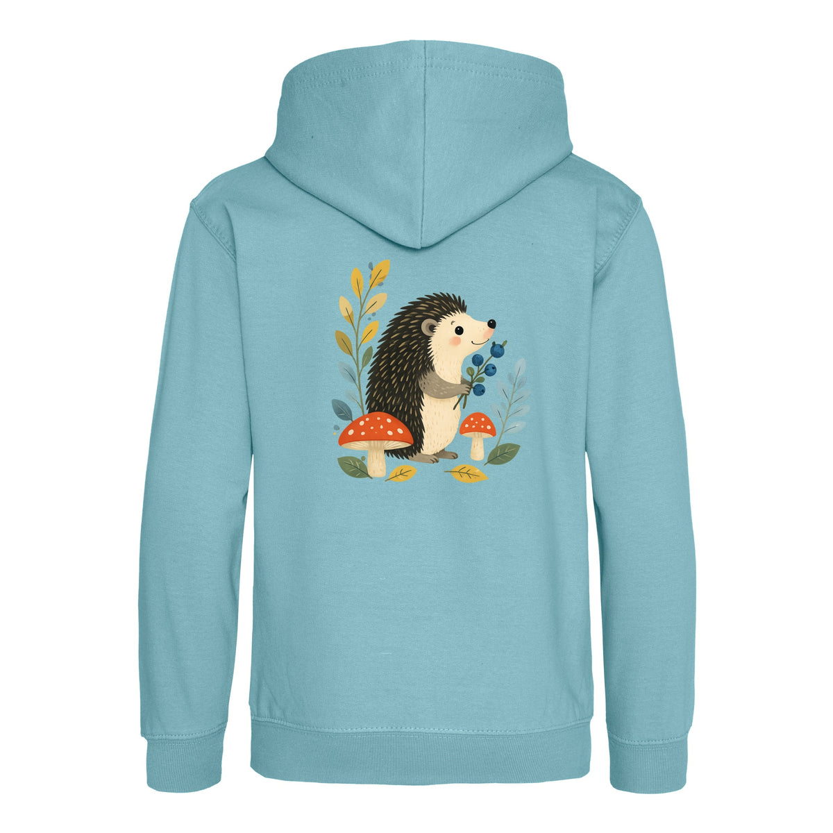 Hedgehog's Berry Harvest Kids' Hoodie - Once Upon a Woodland Seafoam colour variant image