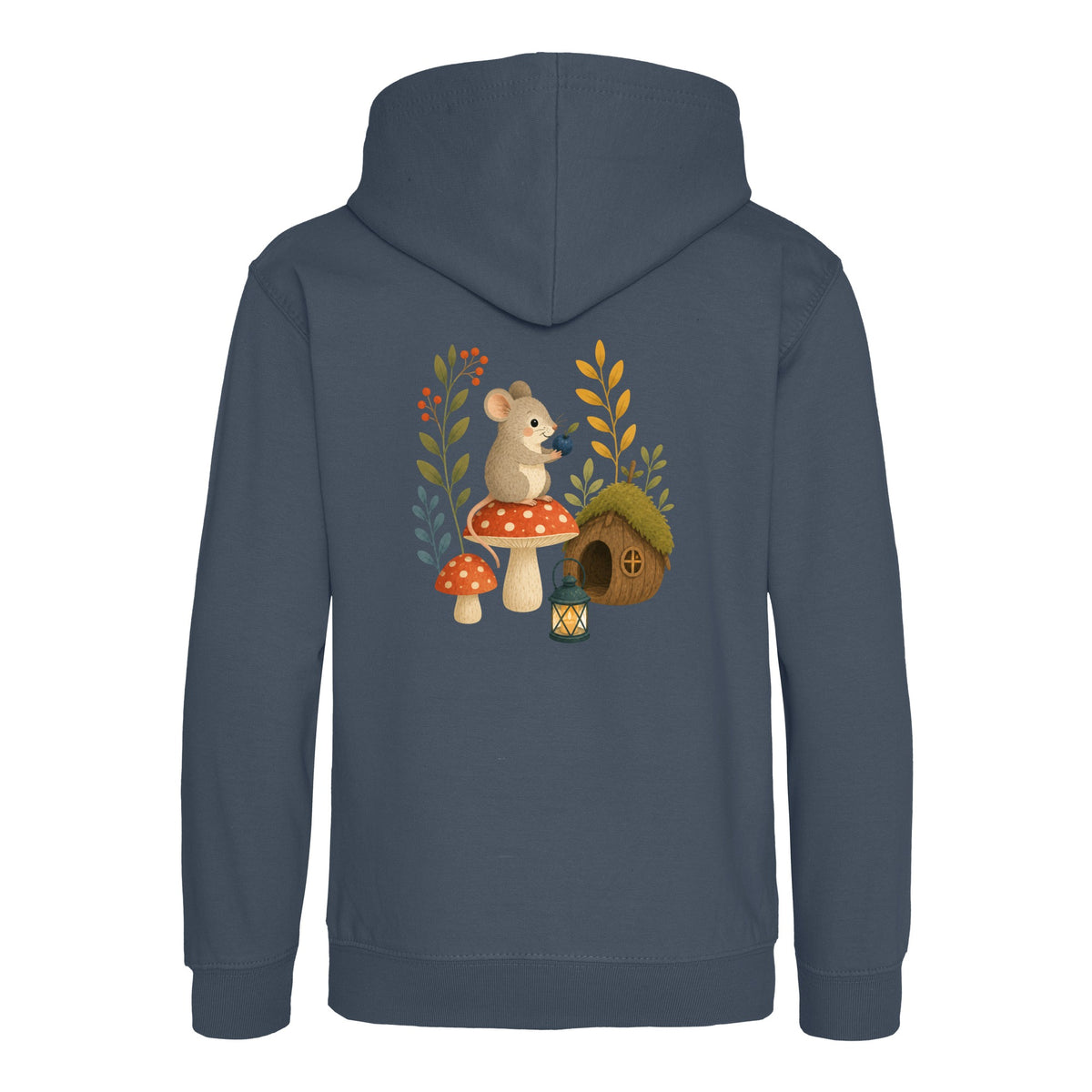 Mouse at Mushroom Cottage Kids' Hoodie - Once Upon a Woodland Airforce Blue colour variant image