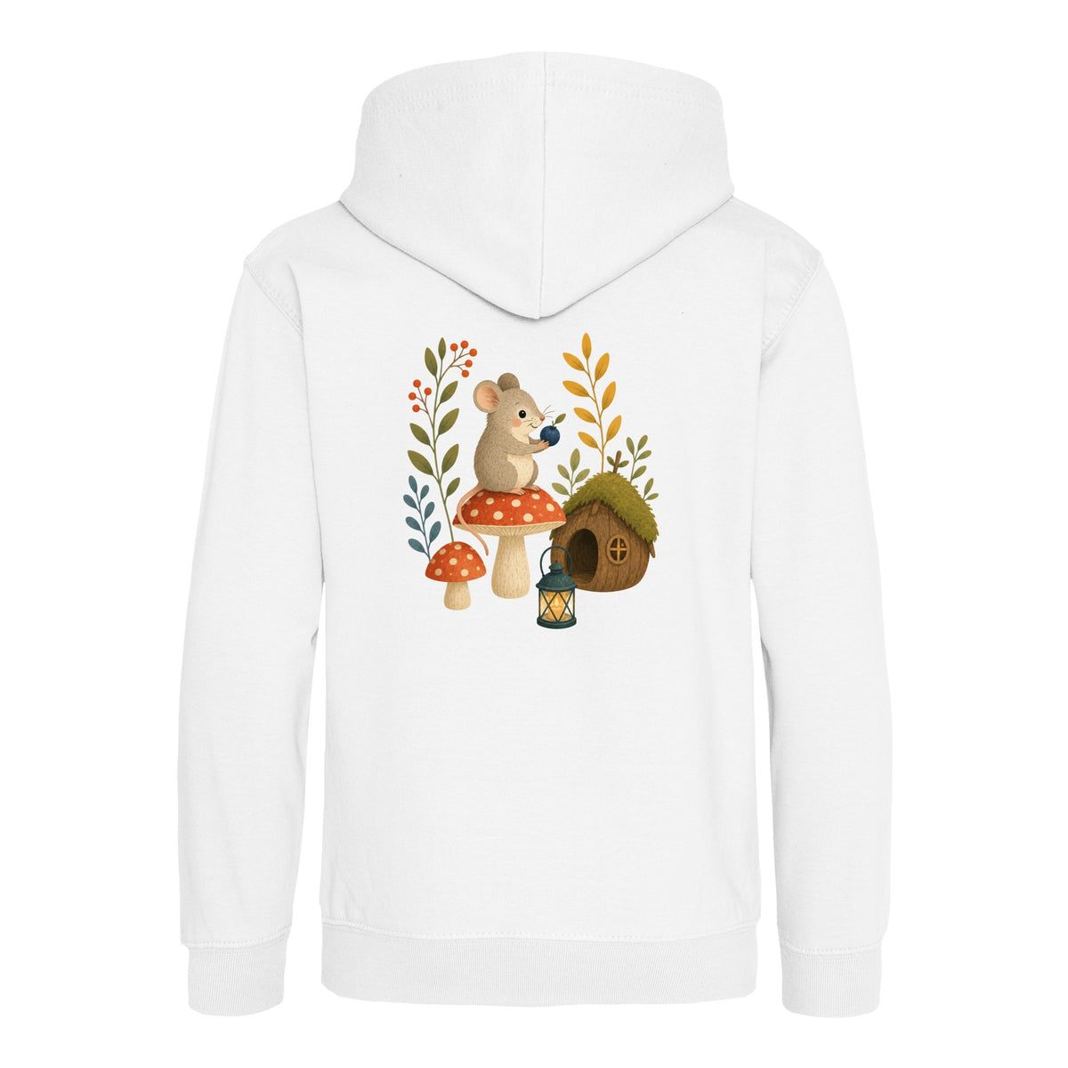 Mouse at Mushroom Cottage Kids' Hoodie - Once Upon a Woodland Arctic White colour variant image