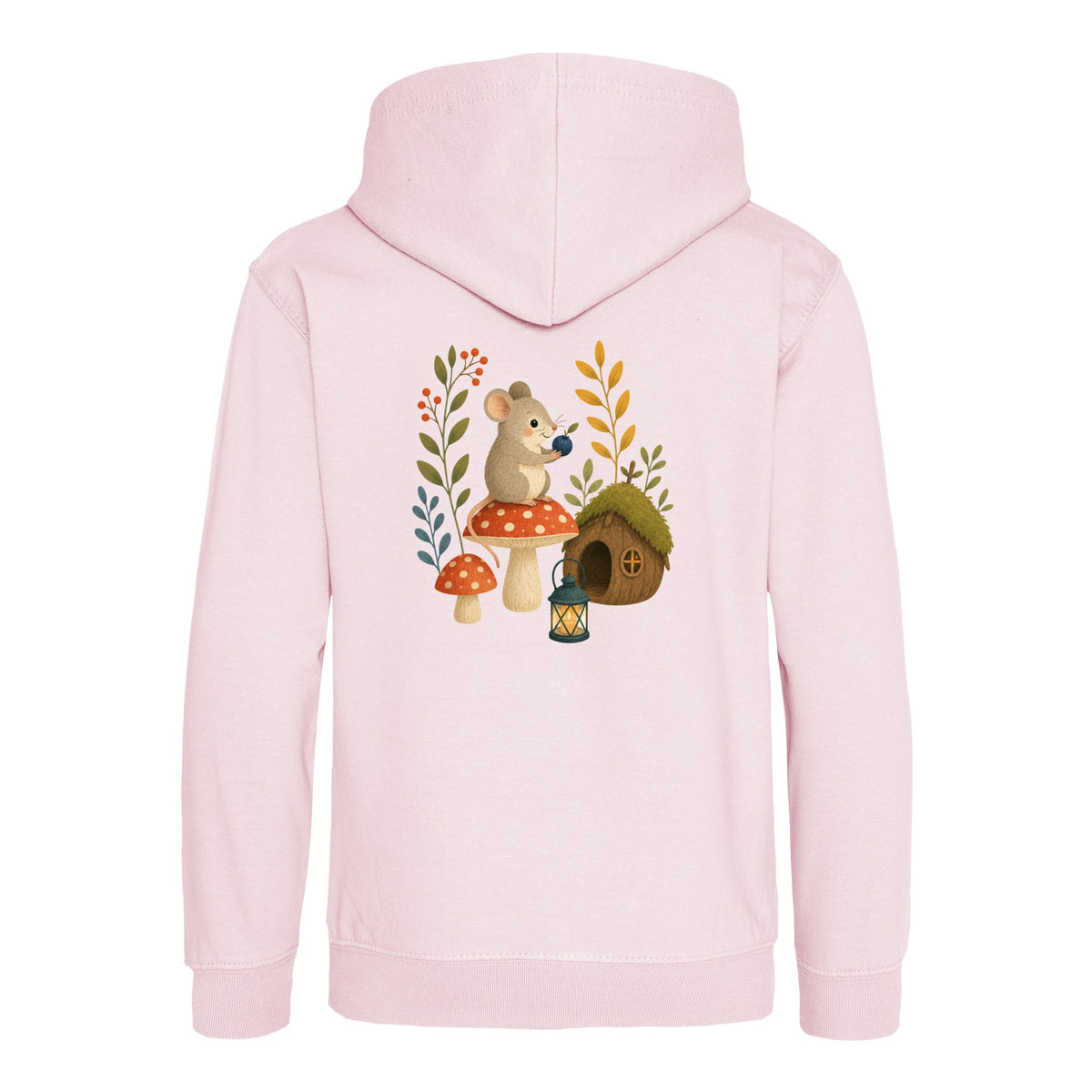 Mouse at Mushroom Cottage Kids' Hoodie - Once Upon a Woodland Baby Pink colour variant image