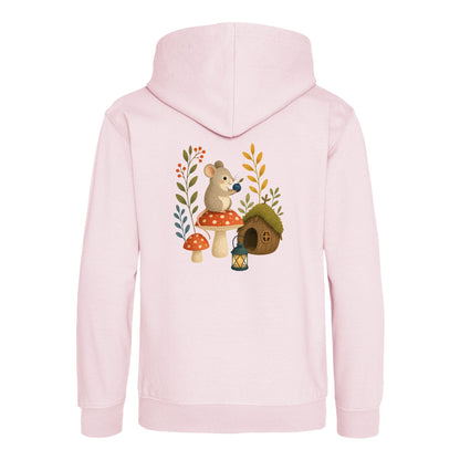 Mouse at Mushroom Cottage Kids' Hoodie - Once Upon a Woodland Baby Pink colour variant image