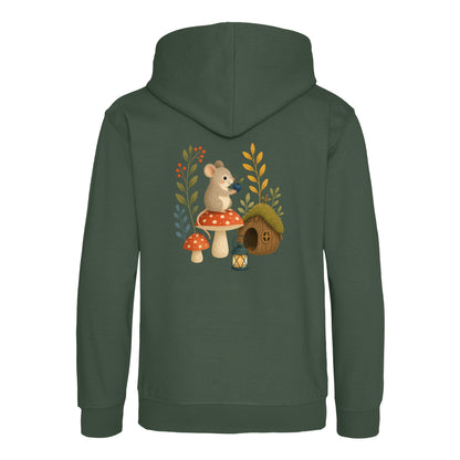 Mouse at Mushroom Cottage Kids' Hoodie - Once Upon a Woodland Bottle Green colour variant image