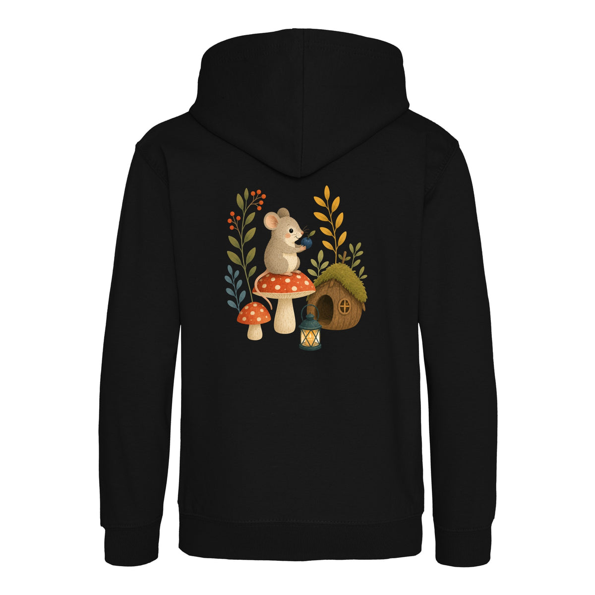 Mouse at Mushroom Cottage Kids' Hoodie - Once Upon a Woodland Deep Black colour variant image