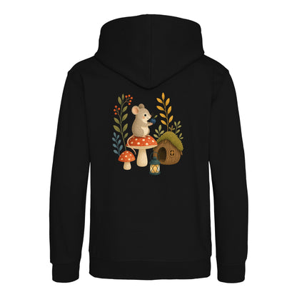 Mouse at Mushroom Cottage Kids' Hoodie - Once Upon a Woodland Deep Black colour variant image