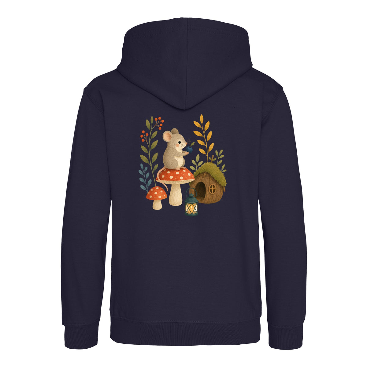 Mouse at Mushroom Cottage Kids' Hoodie - Once Upon a Woodland French Navy colour variant image
