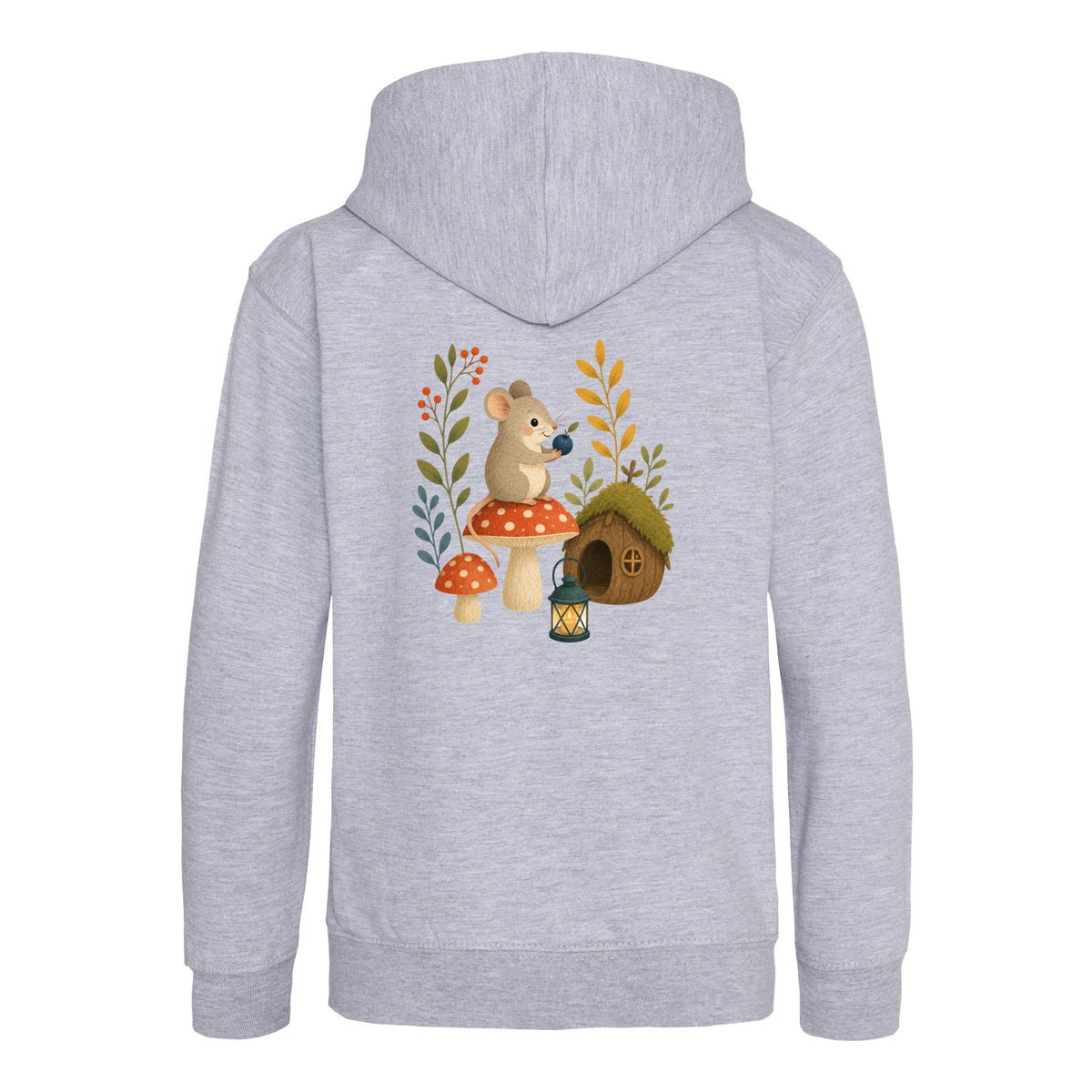 Mouse at Mushroom Cottage Kids' Hoodie - Once Upon a Woodland Heather Grey colour variant image