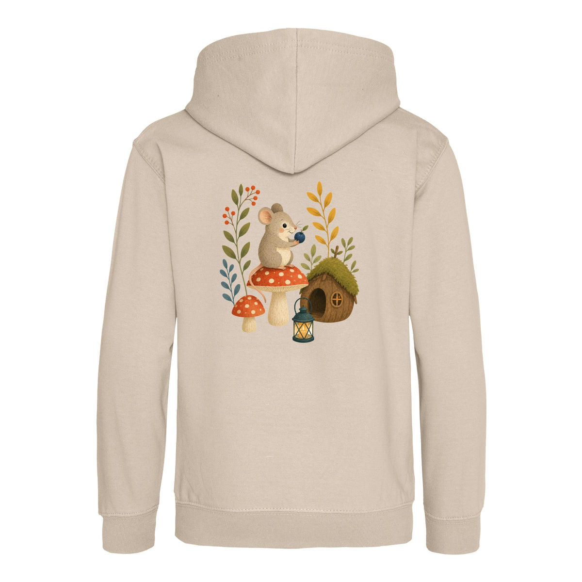 Mouse at Mushroom Cottage Kids' Hoodie - Once Upon a Woodland Natural Stone colour variant image