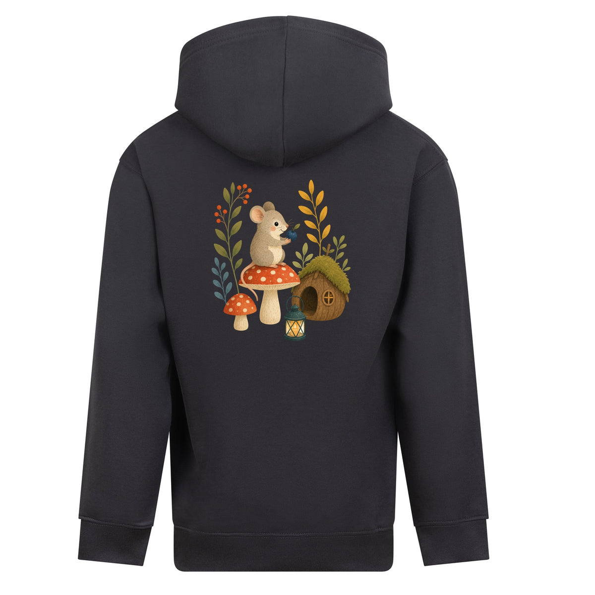 Mouse at Mushroom Cottage Kids' Hoodie - Once Upon a Woodland Solid Charcoal colour variant image